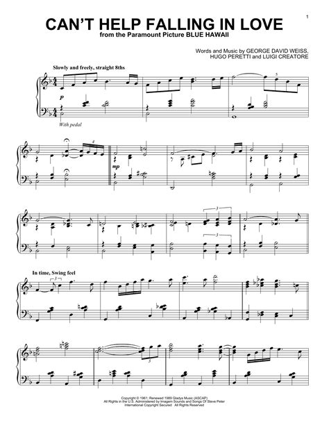Elvis Presley Cant Help Falling In Love Jazz Version Sheet Music Pdf Notes Chords Love