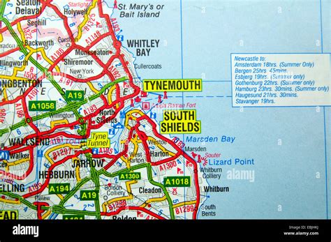 Road Map Of Tynemouth And South Shields North East England Stock Photo