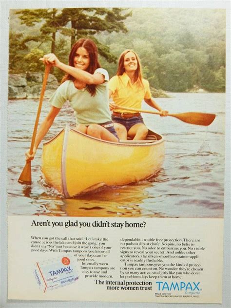 1973 Tampax Tampons Vintage Magazine Ad Sexy Girls Paddling Canoe On