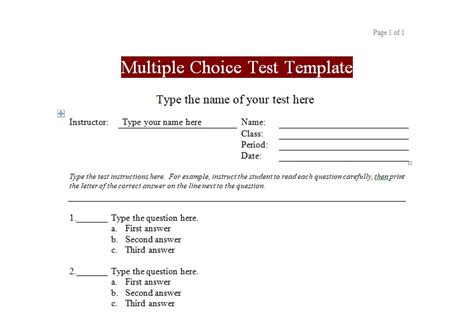 Multiple Choice Test Template For Microsoft Word Excel Tmp