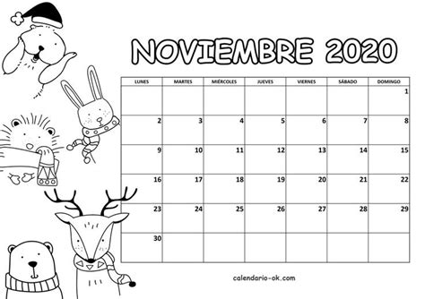 Plantilla Noviembre 2020 Para Colorear Calendario Para Niños
