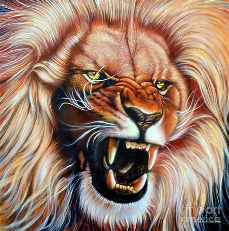 Roaring Lion Painting By Johan Van Greunen Fine Art America
