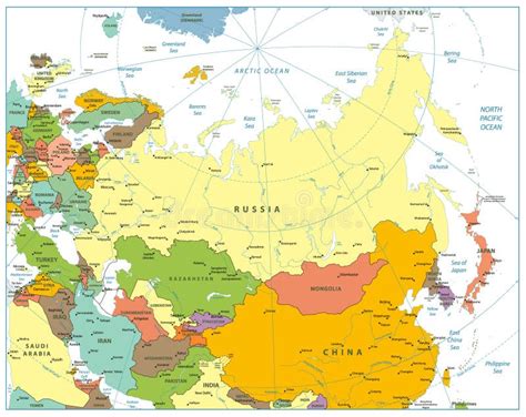 Mapa Político De Eurasia E Indicadores Planos Del Mapa Ilustración Del