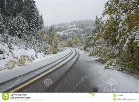 Autumn Snow On Mountain Road Stock Photo Image Of Beauty