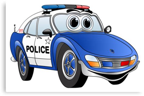 Blue And White Police Car Cartoon Canvas Prints By Graphxpro Redbubble