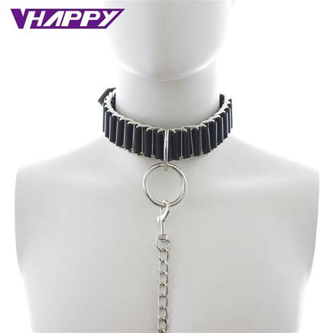 Including Drag Chain And Small Lock Leather Metal Neck Collar Black Sex Products For Couples