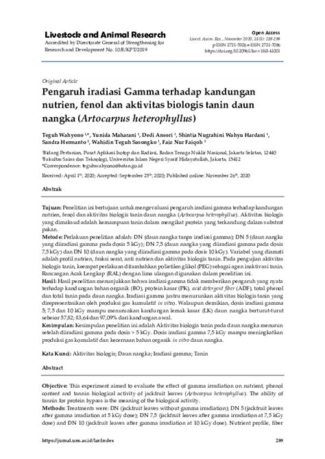 Pdf Pengaruh Iradiasi Gamma Terhadap Kandungan Nutrien Fenol Dan