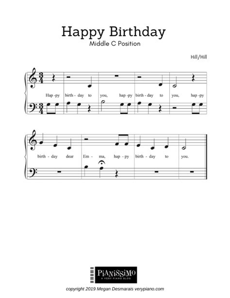 Free Easy Piano Sheet Music Happy Birthday Very Piano