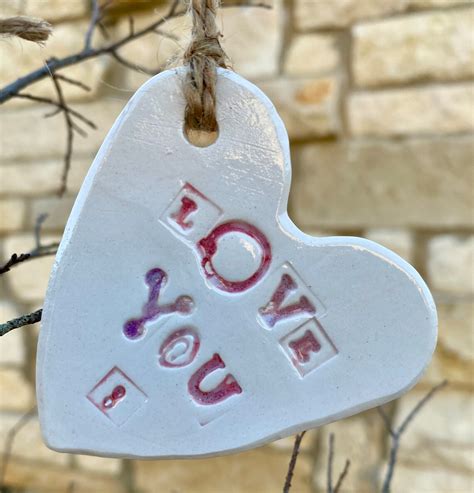 Set Of Two Hand Made Ceramic Heart I Love You More Ornaments Etsyde