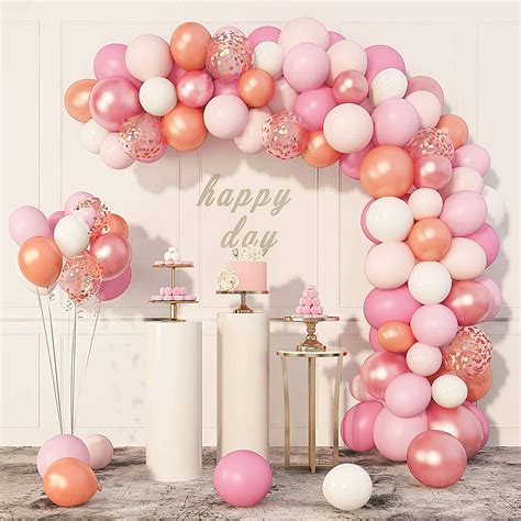 Rose Gold Pink Balloons Garland Arch Kit With Light Pink White Etsy