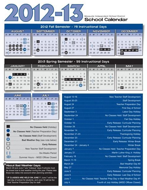 2012 2013 School Calendar Mesquite Isd