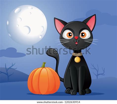 Black Cat Halloween Pumpkin Vector Cartoon Stock Vector Royalty Free 1202630914 Shutterstock
