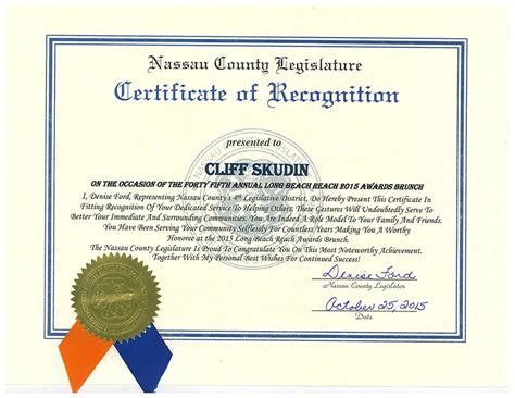 Nassau County Certificate Of Recognition Skudin Surf
