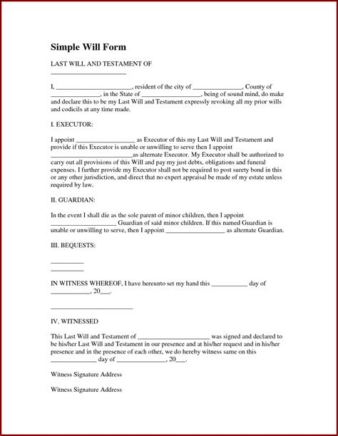 Free Printable Last Will And Testament Blank Forms Texas Printable