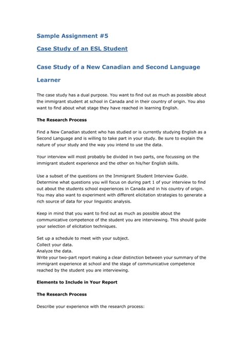 Sample Assignment 5 Case Study Of An Esl Student Case