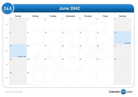 June 2042 Calendar