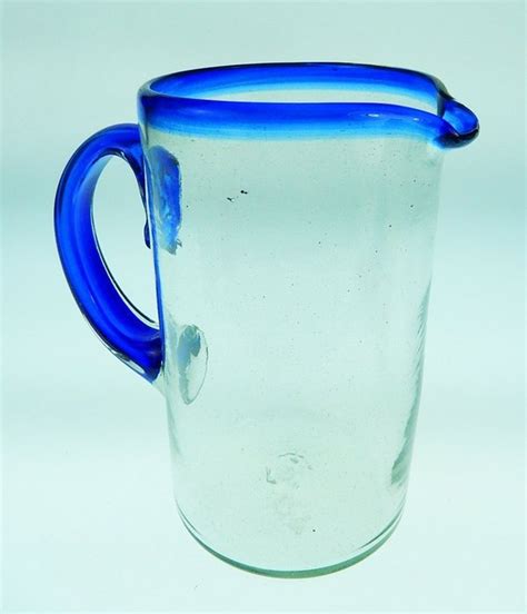 Mexican Glass Margarita Or Juice Pitcher Blue Rim Straight 1 75 Quarts 56 Oz Free Image Download