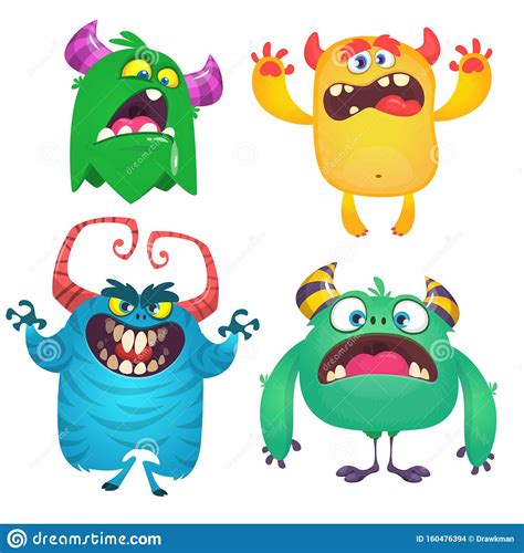Funny Cartoon Monsters Set Halloween Illustration Stock Vector