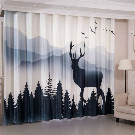 Deer In The Fieldelk In The Forest 2 Panels Darkening Curtains Modern