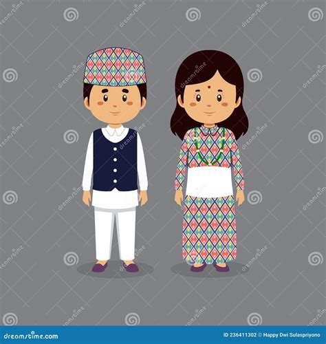 couple character wearing nepal national dress stock vector illustration of culture country