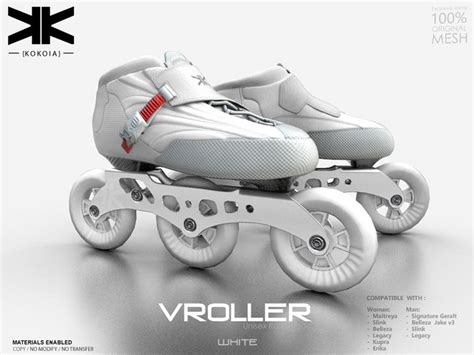 Second Life Marketplace Vroller Unisex Rollerblade White Kokoia