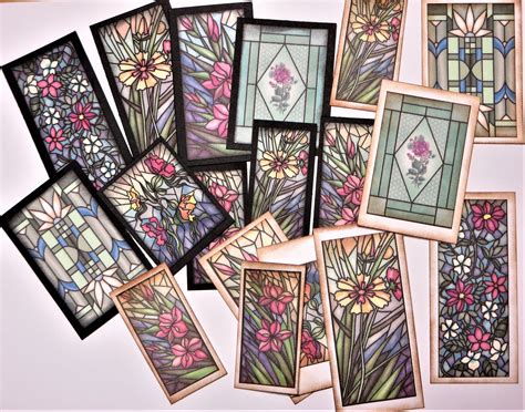 Tea Cards Beautiful Faux Stained Glassblack Or White Hand Cut Junk Journal Ephemera