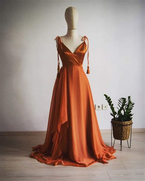 Copper Rust Asymmetric Bridesmaid Dress Handmade Burnt Etsy