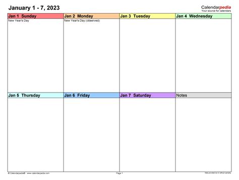 Weekly Calendars 2023 For Word 12 Free Printable Templates Aria Art