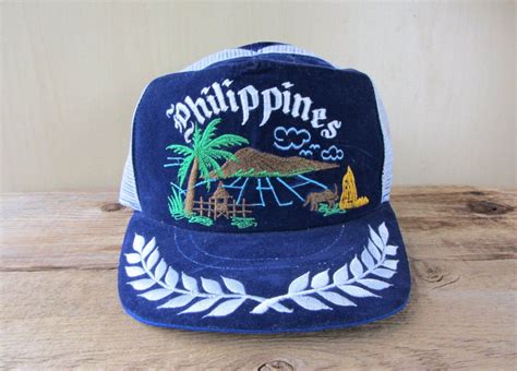philippines original embroidered trucker hat navy velour etsy canada hat aesthetic hats