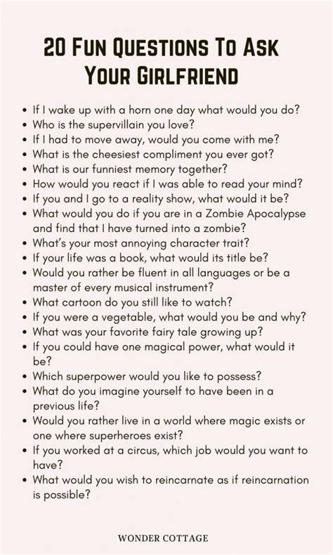 Questions To Ask Your Girlfriend Wonder Cottage Fun Questions