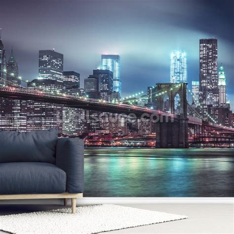 Bright Blue Brooklyn Bridge Wall Mural Wallsauce Uk