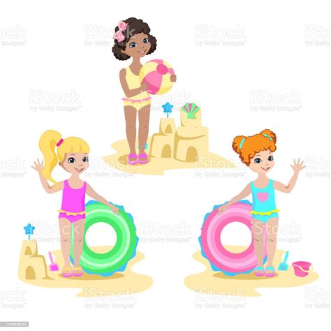 Happy Kids Play On The Beach Stock Illustration Download Image Now