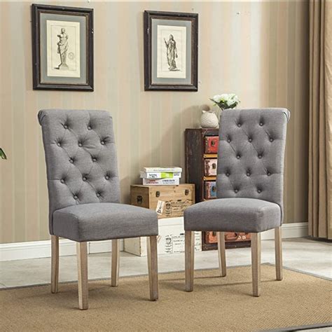 Grey Solid Wood Tufted Parsons Dining Chair Aptdeco