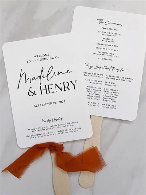 Wedding Program Fan Template Printable Diy Ceremony Paddle Etsy