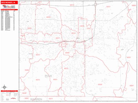 Des Moines Iowa Zip Code Wall Map Red Line Style By Marketmaps Mapsales