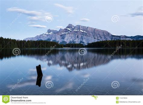 Mountains And Forests Reflected In Two Jack Lake Stock Image Image Of