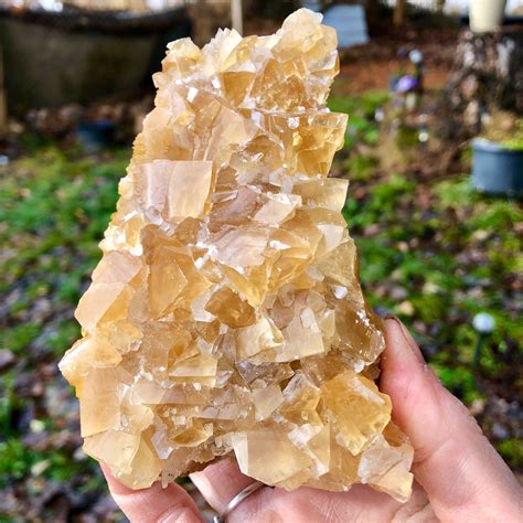Golden Yellow Honey Cubic Calcite Crystal Cluster Specimen
