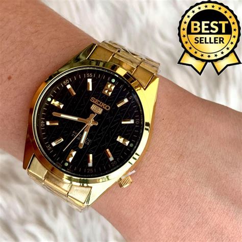 Seiko 5 Automatic 21 Jewels Black Dial Gold Stainless Steel Watch For