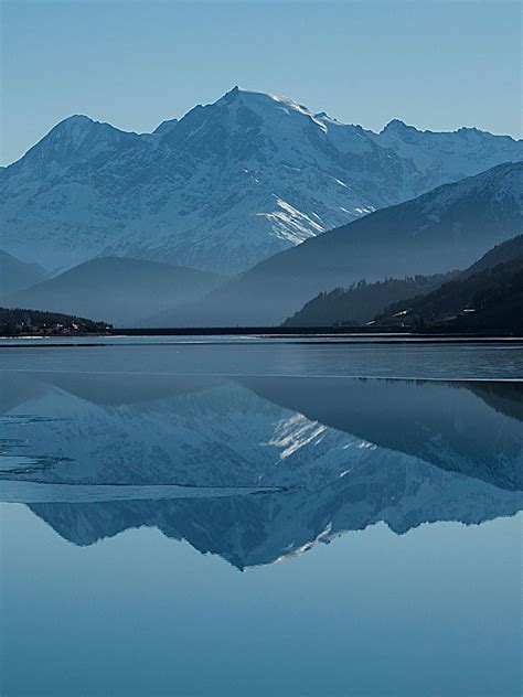 Mountain Peak Landscape Clear Blue Sky Lake Winter Cg Wallpaper
