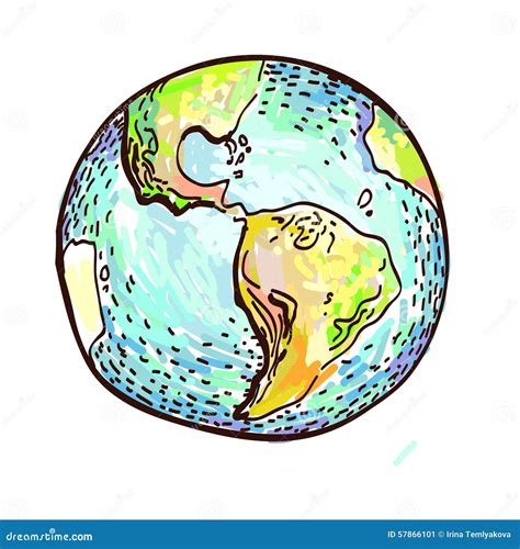 Sketch Earth Map World Hand Drawn Globe Earth Circle Concept
