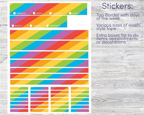 Rainbow Planner Stickers For Weekly Planner Digital Etsy