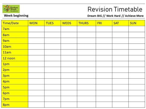 Revision Timetable Printable