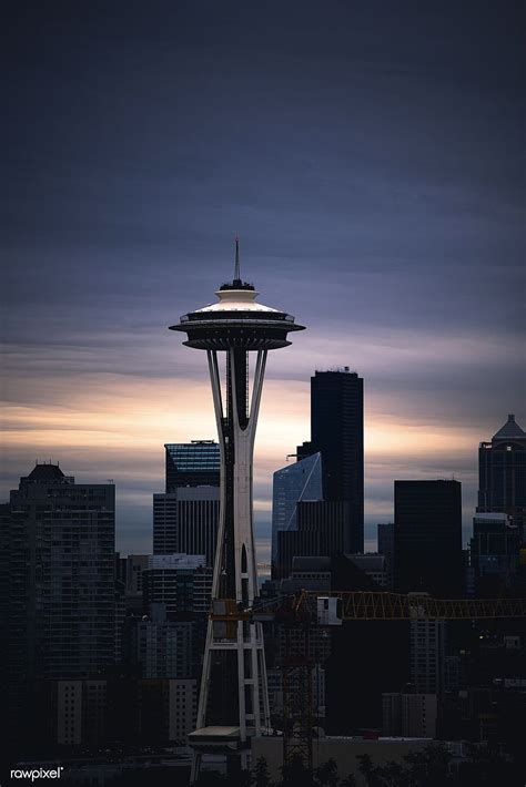 The Seattle Space Needle At Sunrise From Kerry Park In Queen Anne