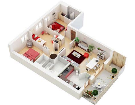 Two Bedroom House Plans 3d ~ 2 Bedroom House Plans 3d Hd Png Download