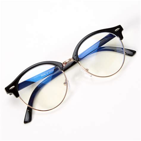 blue light reducing round browline clear lens frames black claire s us