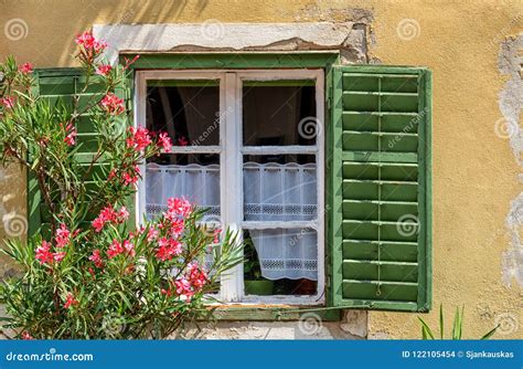 Rustic Window With Shutters Exterior Detail Austria Stock Photo