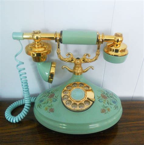 Vintage Rotary Telephone Aqua And Floral Empress Phone In Princess