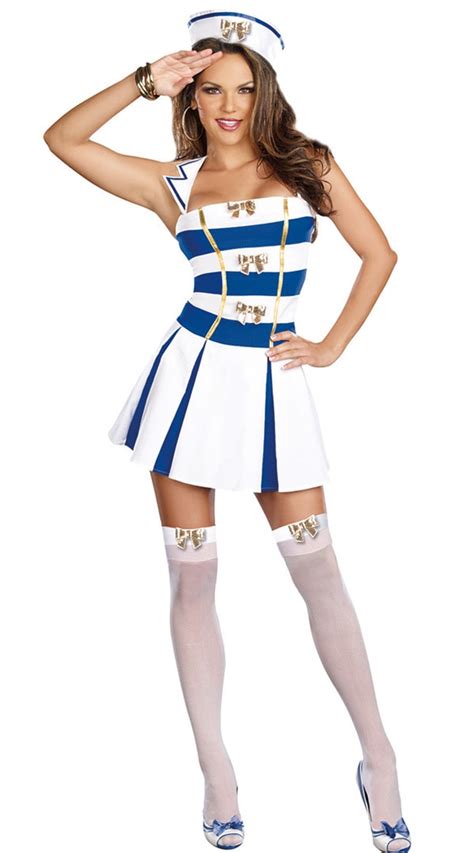 2017 New Sexy White Blue Sailor Costume Women Halloween Party Navy Fancy Dress In Sexy Costumes