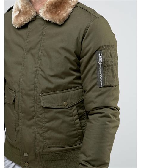 Lyst Schott Nyc Air Bomber Jacket Faux Fur Collar In Green For Men