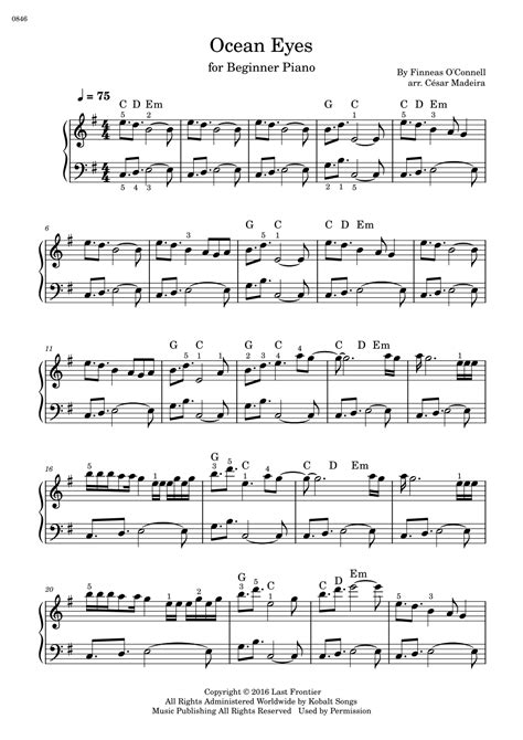 Ocean Eyes Arr César Madeira By Billie Eilish Sheet Music For Easy Piano At Sheet Music Direct